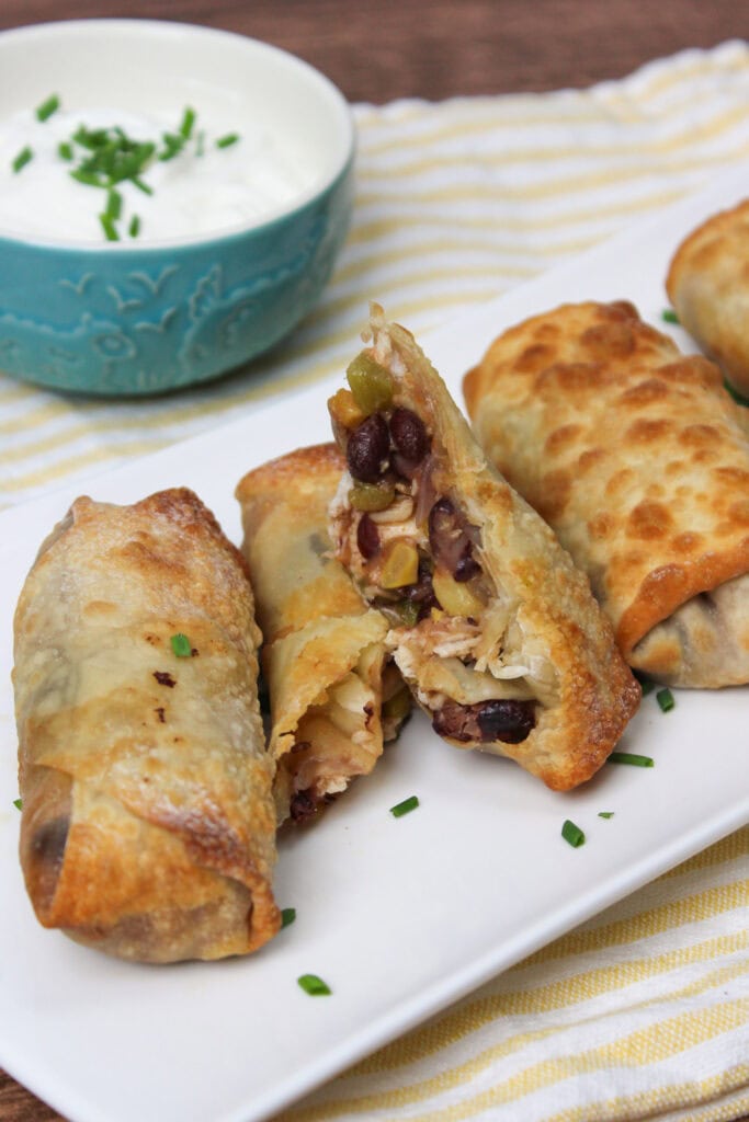 Southwest egg rolls with chicken.