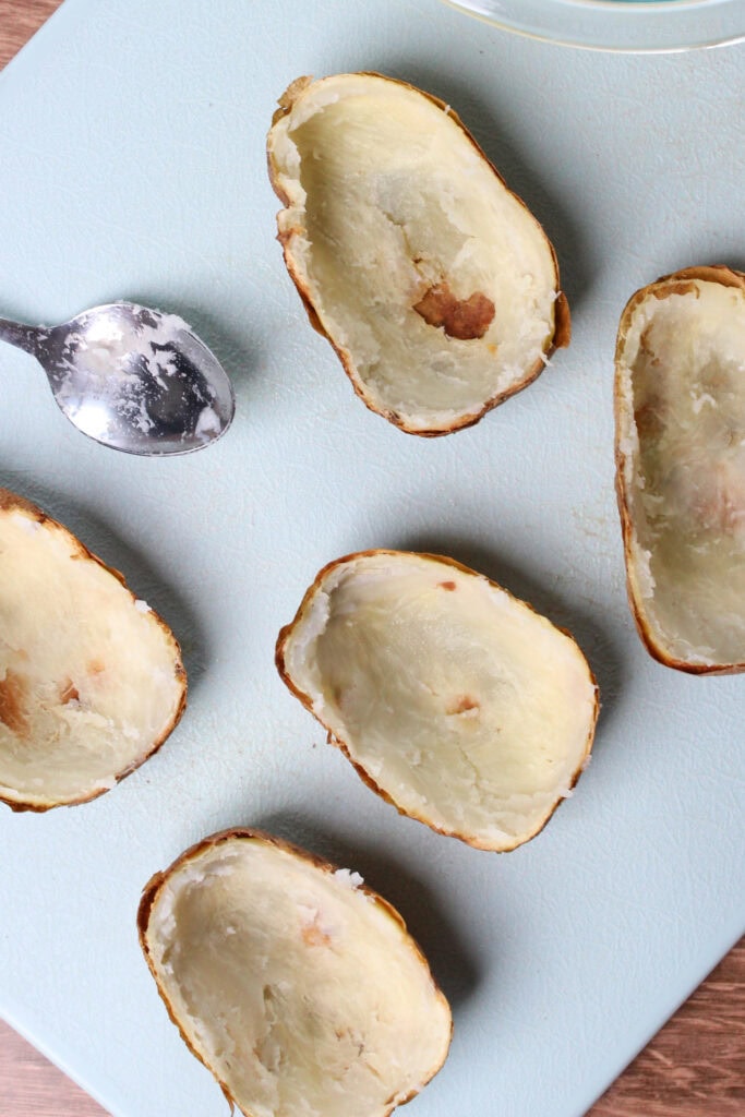 Cored baked potato halves.