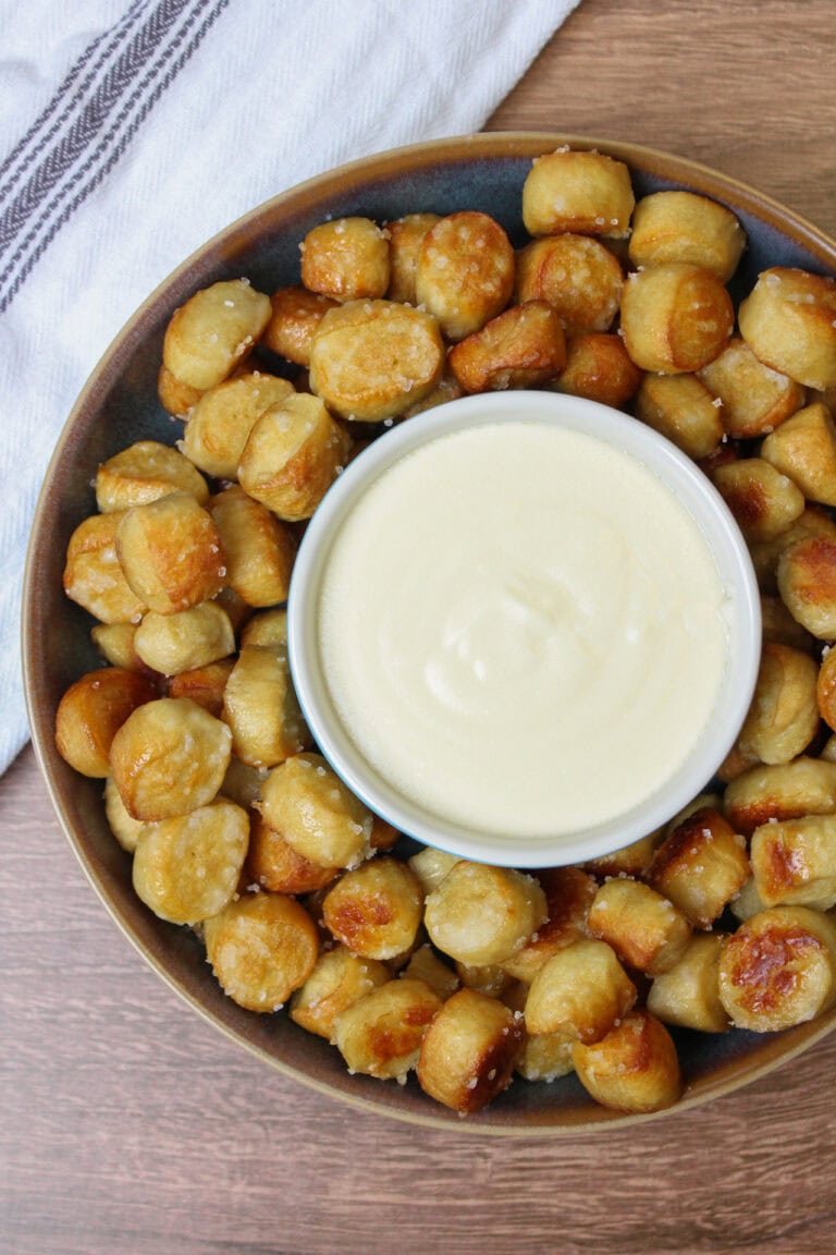 Soft pretzel bites and beer cheese dip.