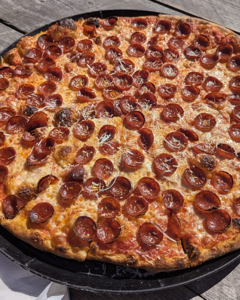 A pepperoni pizza.