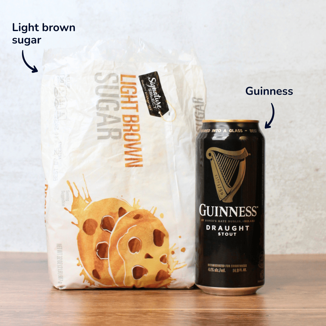Ingredients for making Guinness glaze: Guinness, light brown sugar.