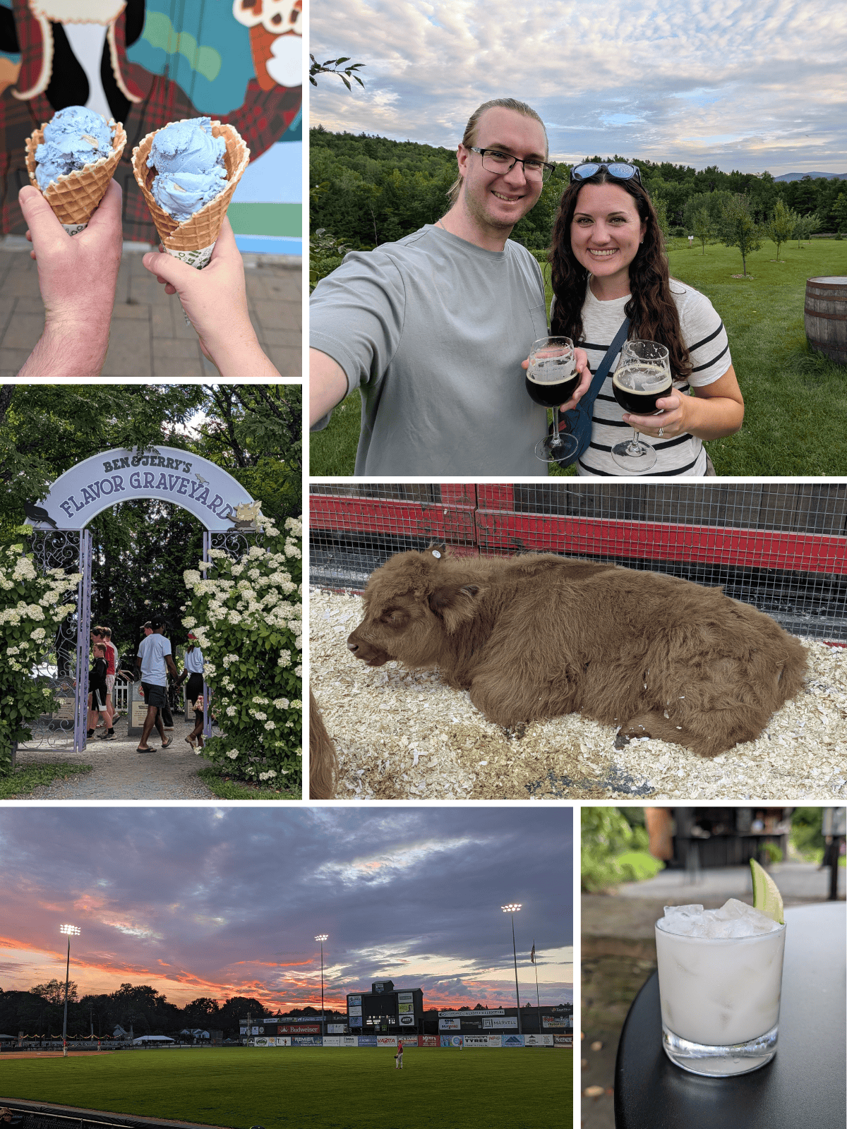 A collage of summer activities in Vermont.