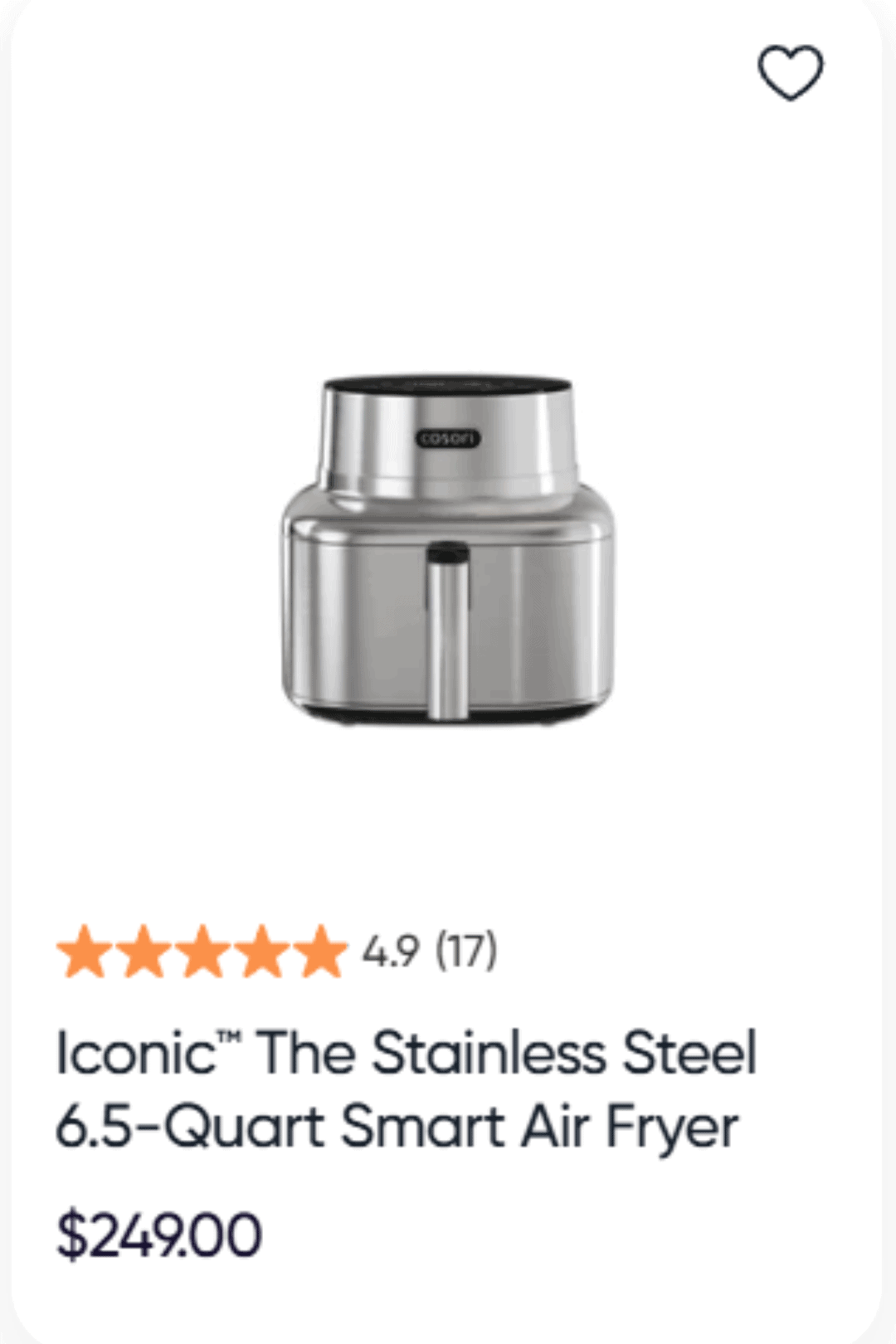 Cosori Iconic stainless steel air fryer product listing.