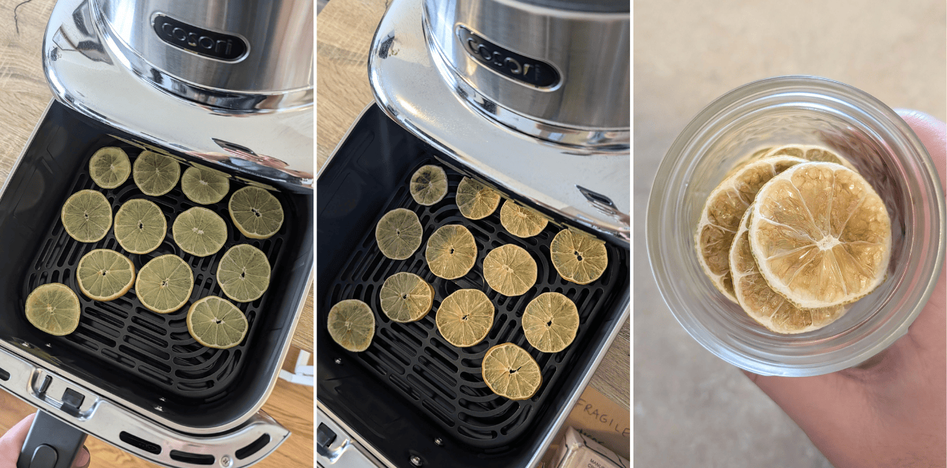 Dehydrated limes dried in the cosori iconic air fryer.
